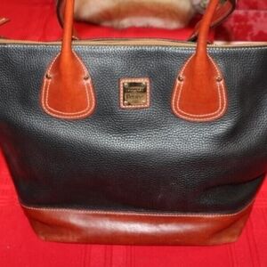 Dooney & Bourke Pebble Grain Leather Black/British Tan Tulip Shopper Tote